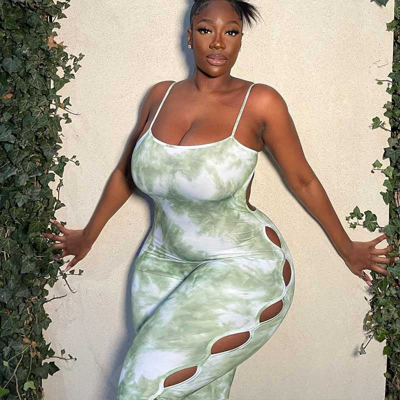 Jumpsuit Strap Digital Printing Hollow Out Jumpsuit Hip Lifting Slim Wide Leg All In One Pant