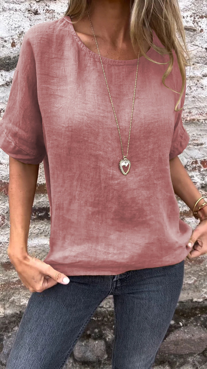 Short Sleeved Shirt Women's Printed Round Neck Pullover Short Sleeved Shirt