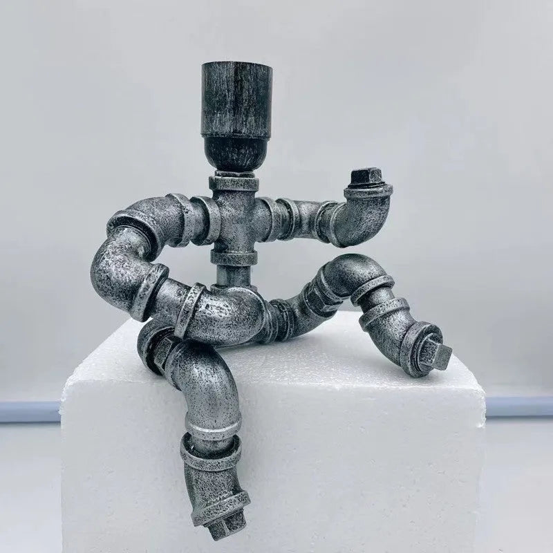 Robot Table Lamp Creative Iron Pipe Industrial Retro Style Coffee Bar Desk Plumbing Robot Table Lamp