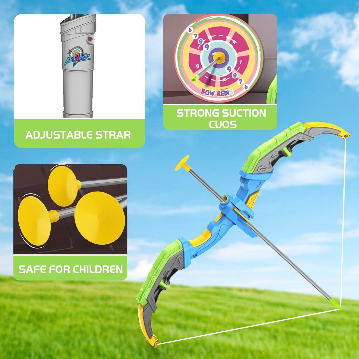 DE Bow & Arrow Toy Set, LED-lit Archery Toy,10 Suction Cup Arrows, Targets, Arrows Holders