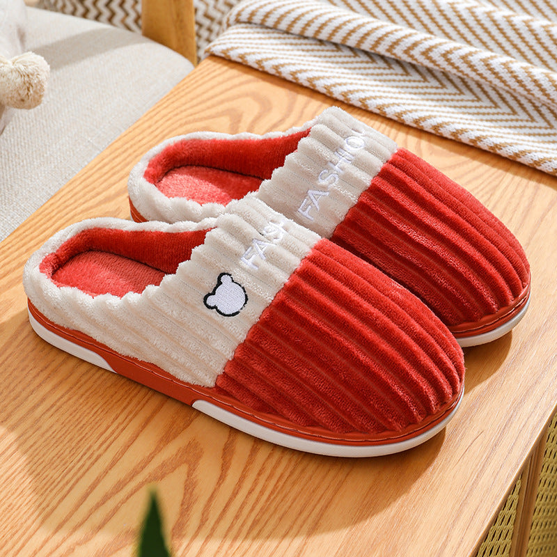 Winter Slippers Bear Embroidery Slippers Home Couple Winter Shoes