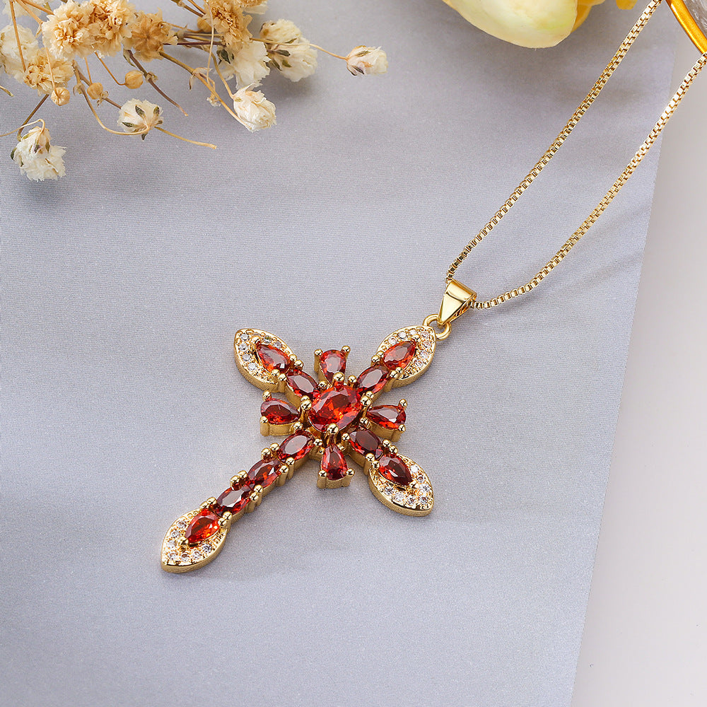 Pendant Necklace European And American Exquisite Copper Plating 18K Gold Zircon Geometric Pendant Necklace
