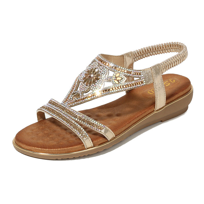 Women's Fashion Sandals Flat Bottom Ethnic Feng Shui Diamond Sandals