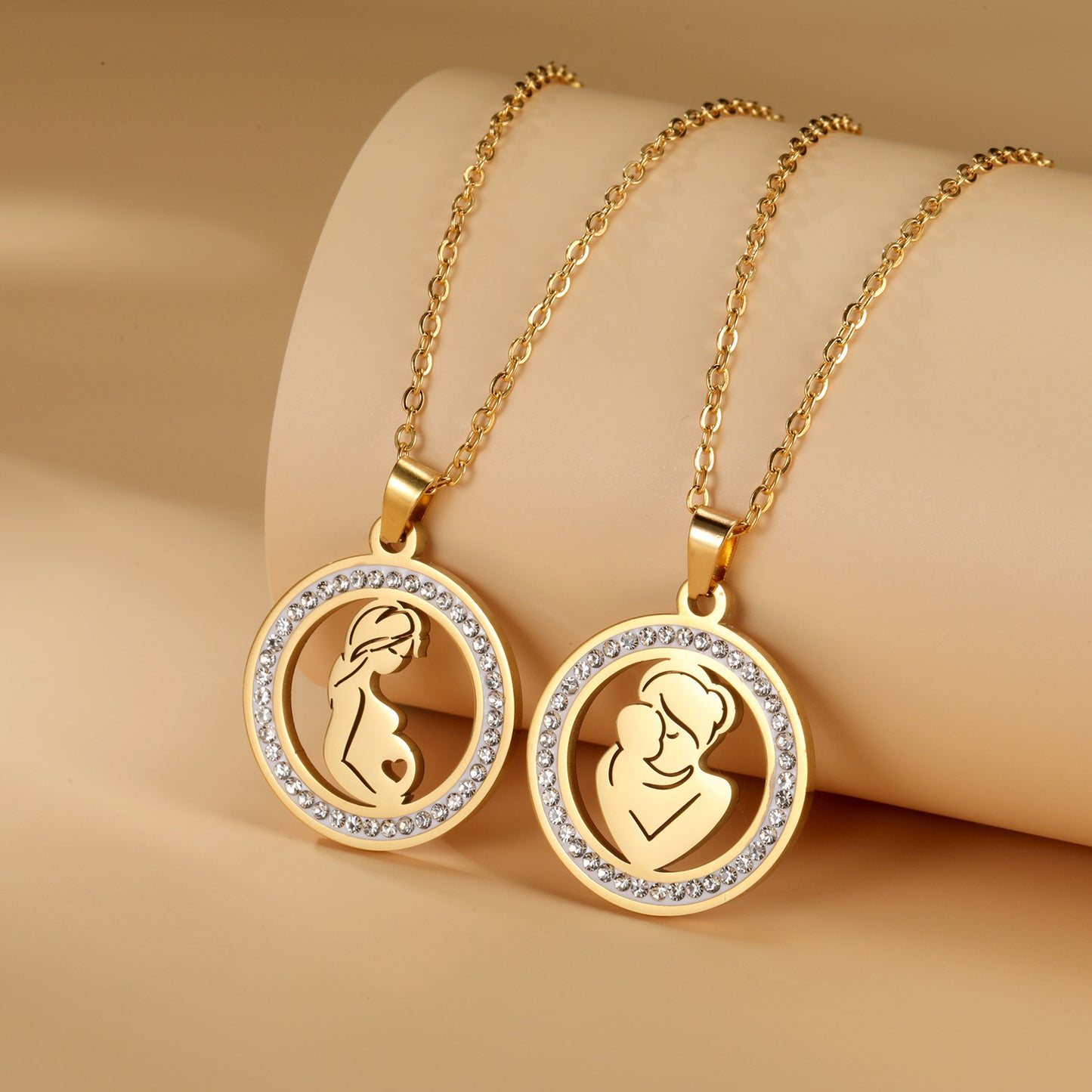 Transparent Zircon Round Pendant Necklace Stainless Steel