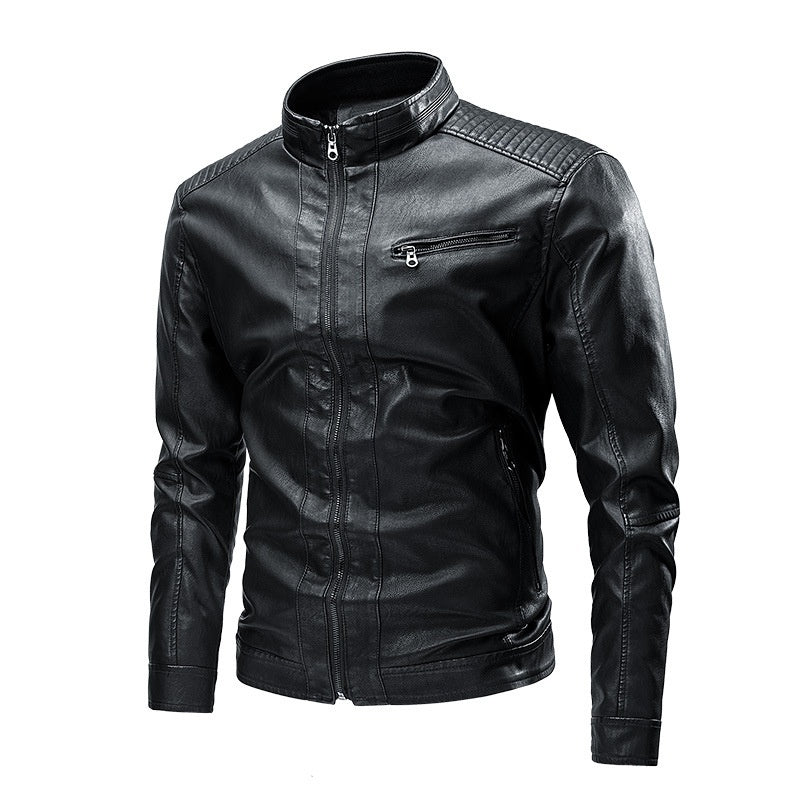 Leather Jacket Coat Spring And Autumn Cross-border Casual Men's Leather Clothing Stitching Motorcycle Retro Fashion Leather Jacket Coat