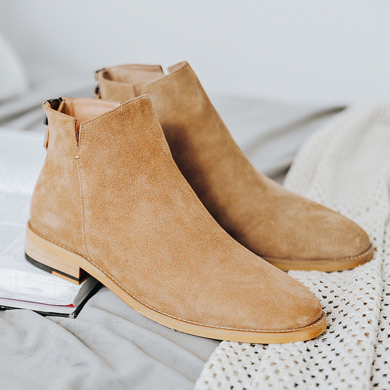 Genuine Leather Men's Boots High-top Platform Frosted Men's Boots