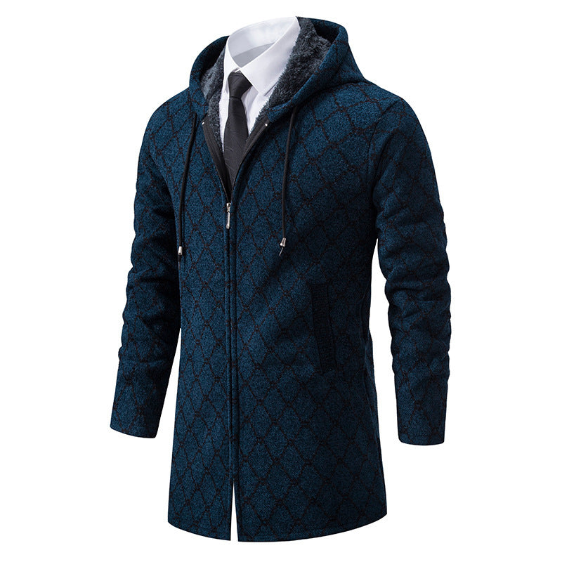 Jacket Men's Mid-length Sweater Fashion Casual Hooded Coat