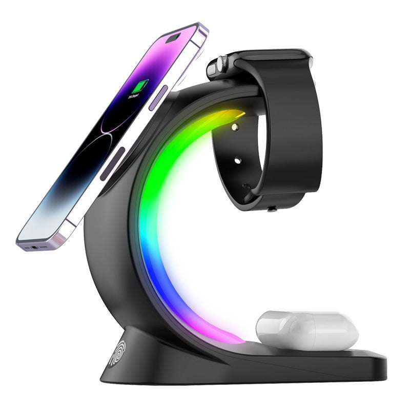 Wireless Charger 4 In 1 Magnetic Wireless Charger Fast Charging For Smart Phone Atmosphere Light Charging Station For Airpods Pro I-phone Watch