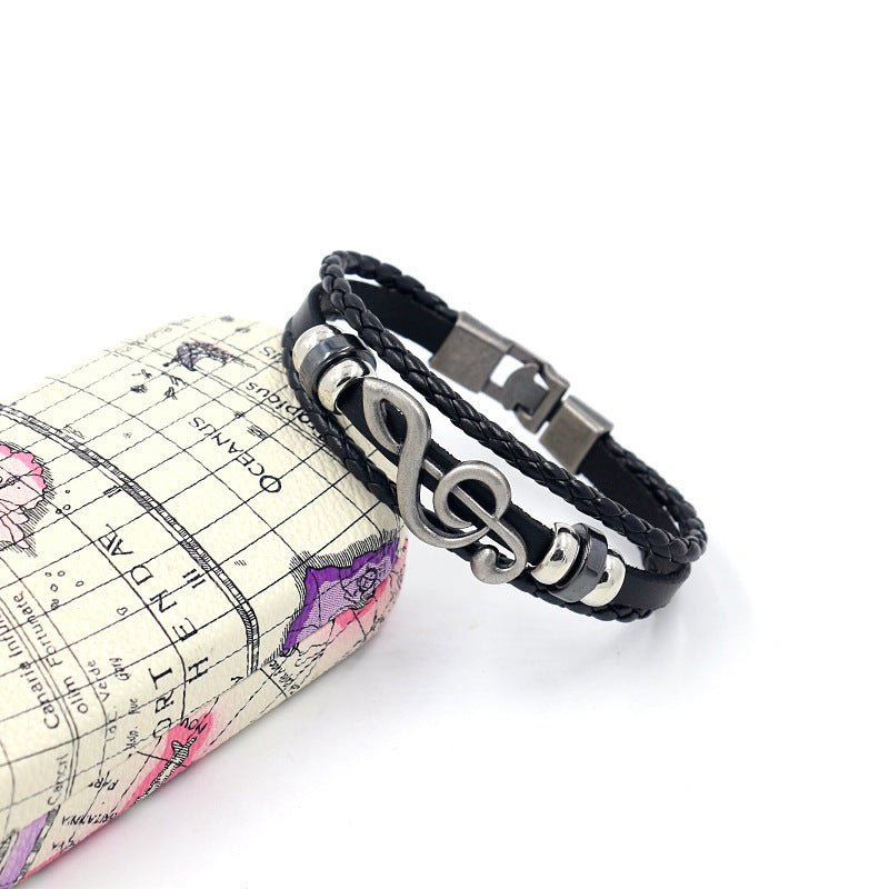 Men's Ornament Vintage Beaded Weave Alloy Musical Note Bracelet - sumet.shop