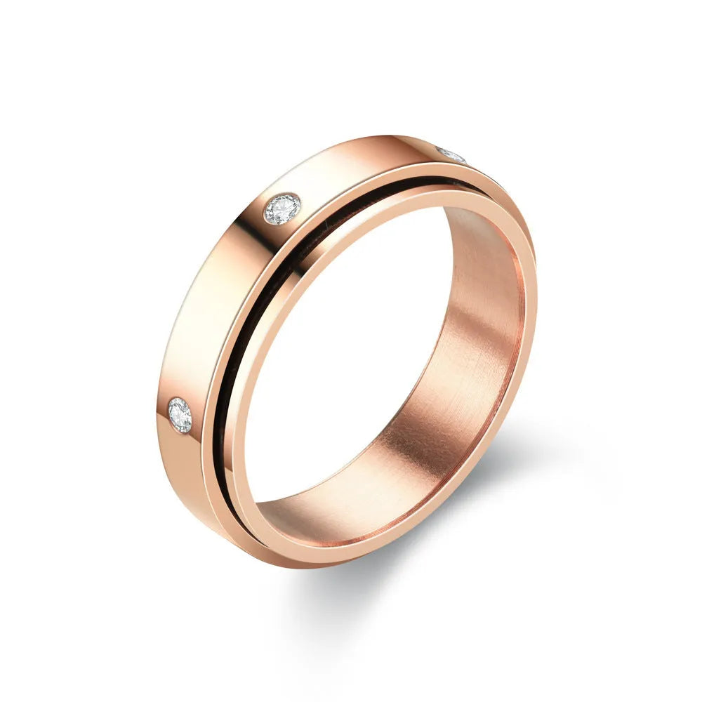 Titanium Diamond Ring Steel Rotatable Couple Diamond Ring
