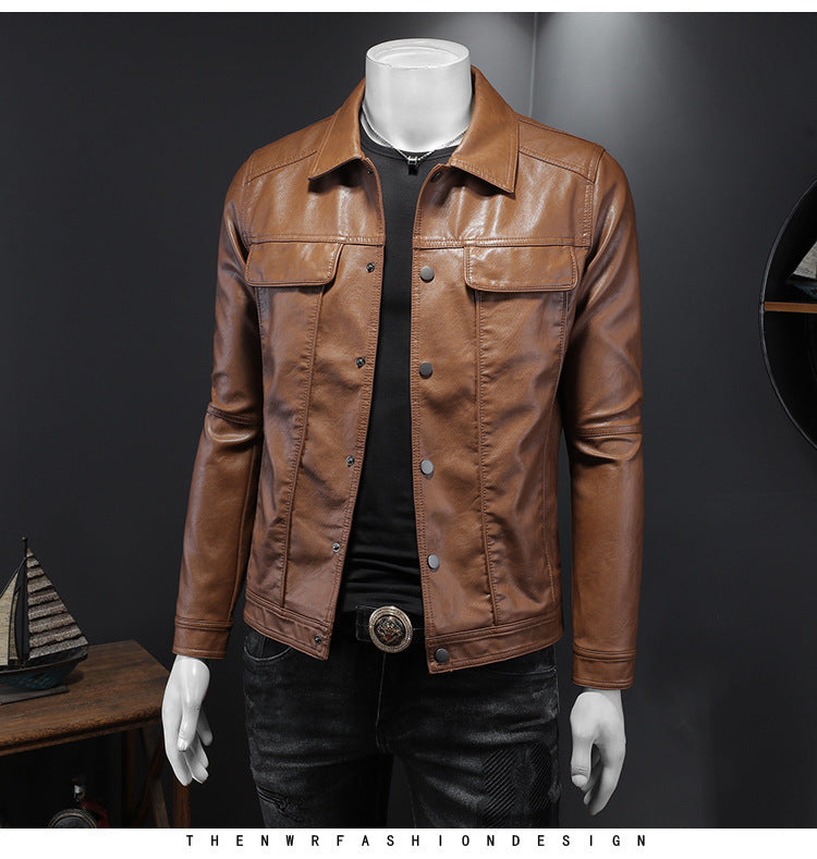 Men's Long-sleeved Lapel Motorcycle Pu Handsome Leather Coat - sumet.shop