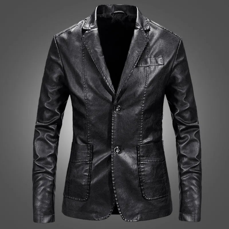 Spring Leather Jacket Slim Handsome Spring Leather Jacket Small Suit Men