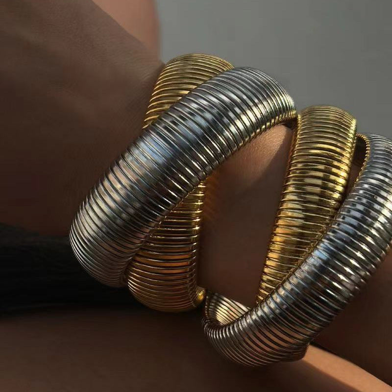 Golden Stainless Steel 18K Bracelet With Double Rings - sumet.shop
