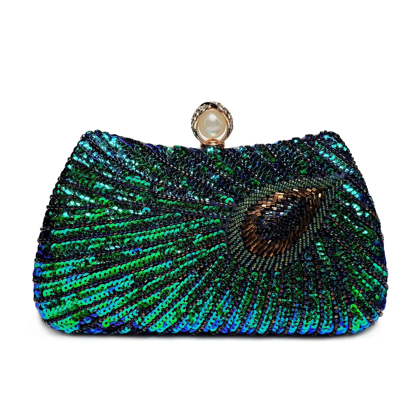 Beaded Peacock Feather Shoulder Bag Large Pearl Rhinestone Large Capacity Crossbody Shoulder Bag