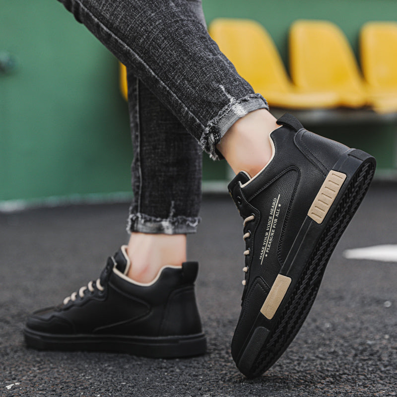 Leather Panel Shoes Fashionable High-top Leather Panel Shoes All-match Sports