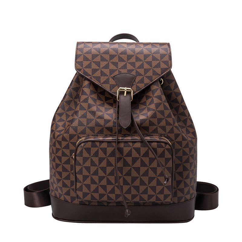 Leather School Bag Female Anti-theft Women Draw Rope Large Backpack Leather School Bag