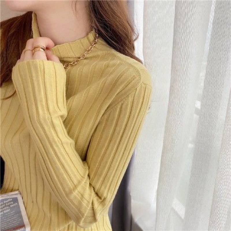 Women's Half High Collar White Knitting Top
