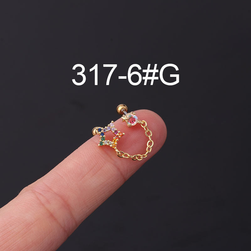 Stainless Steel Thin Rod Color Zirconium Ear Bone Nail Screw Screw Ball Ear Stud
