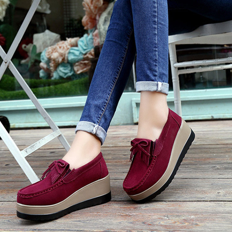 Shoes Casual Slip New Tassel Bow Design Shoes For Woman Fashion Thick Bottom Wedges Shoes Casual Slip On Solid Color Flats