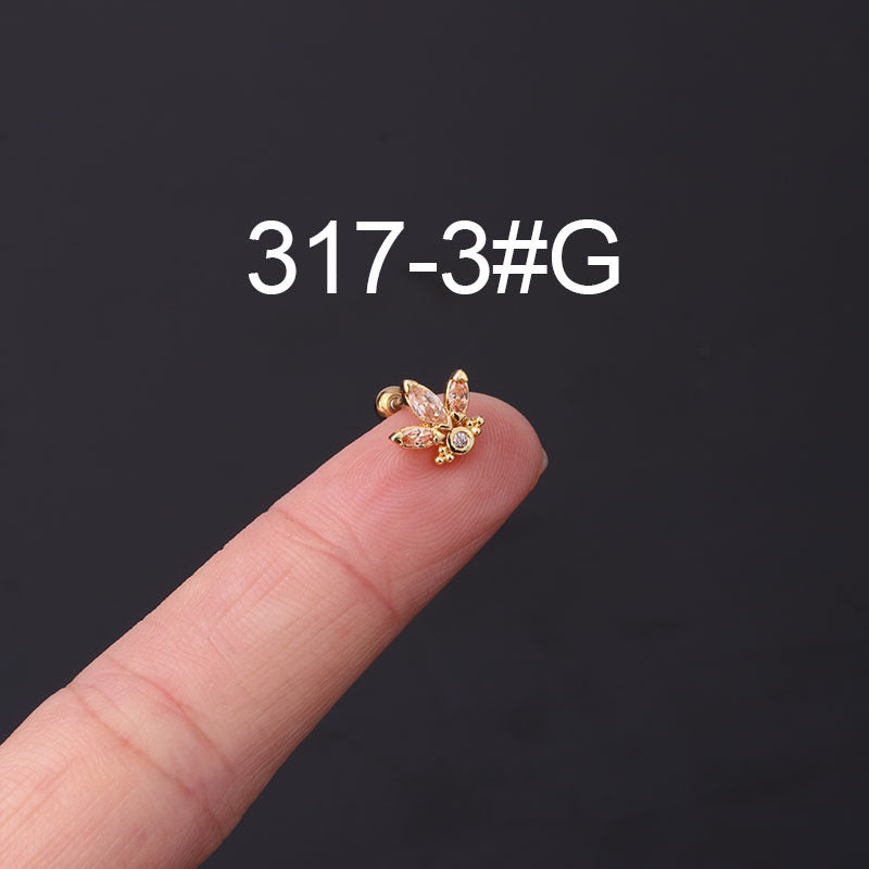 Stainless Steel Thin Rod Color Zirconium Ear Bone Nail Screw Screw Ball Ear Stud