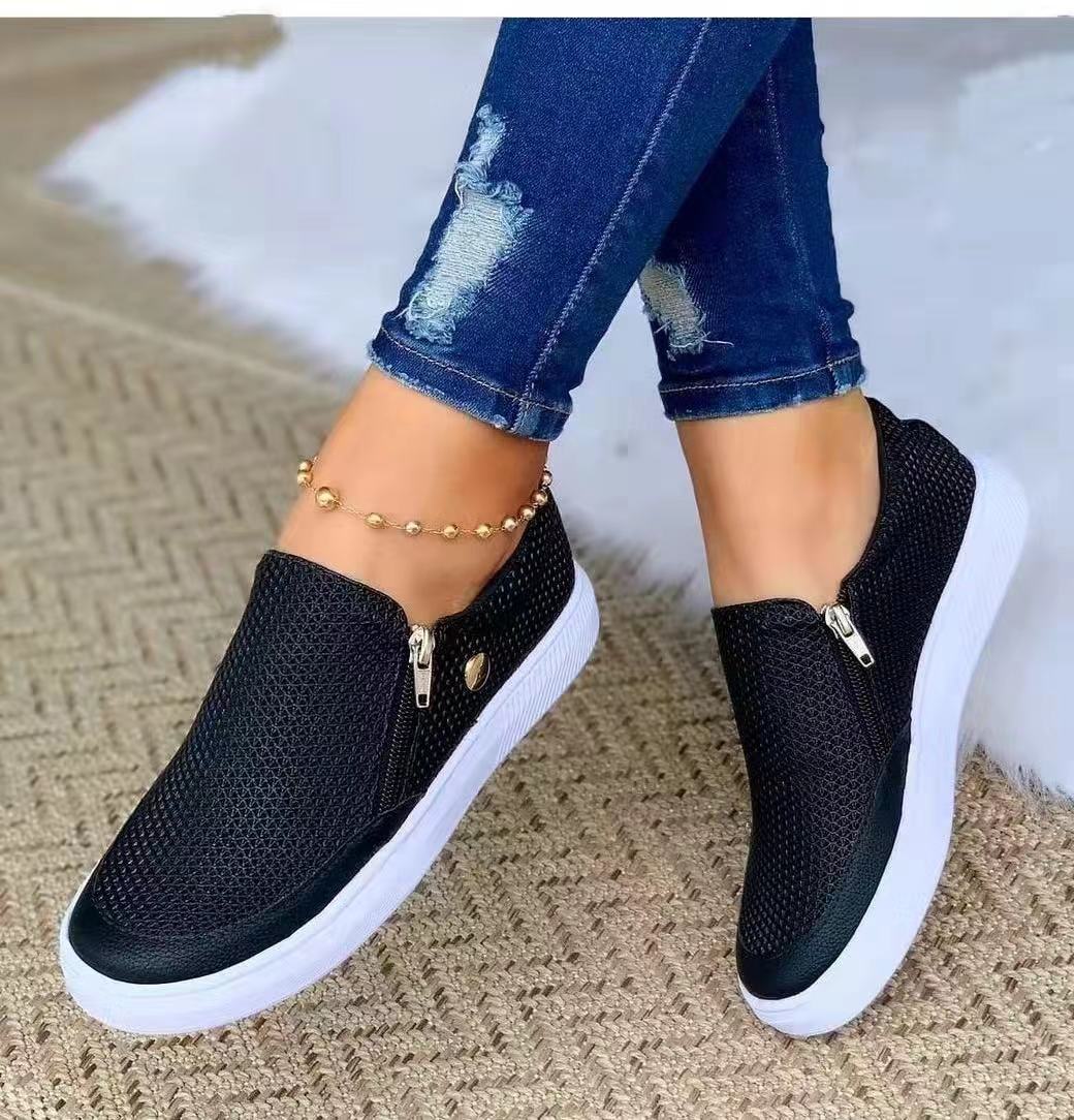 Walking Shoes Women's Flats Sneakers Side Zipper Round Toe Walking Shoes Fall Spring