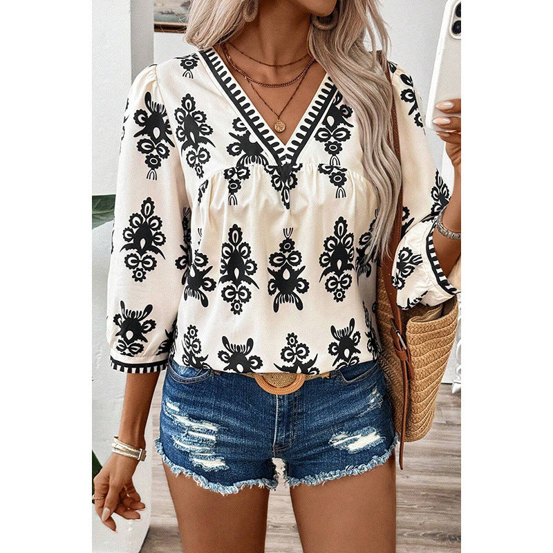 Sleeves Top Beautiful Bohemian Retro Printed 34 Sleeves Top