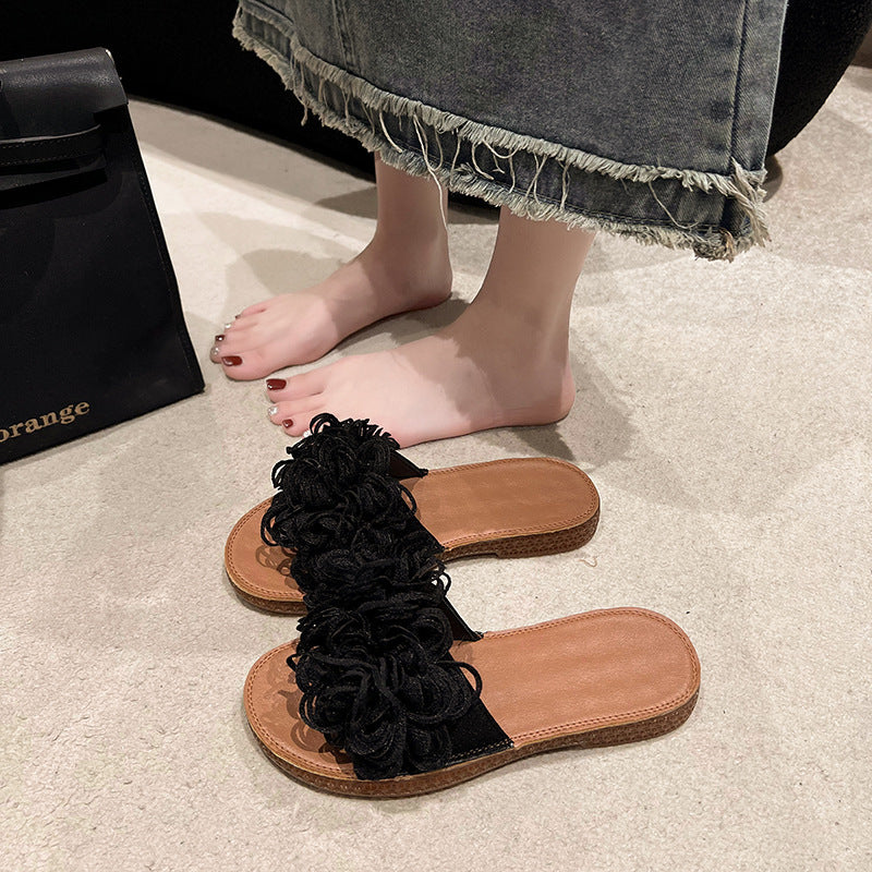 Flat Slippers Flower Soft Bottom Outdoor Flat Slippers