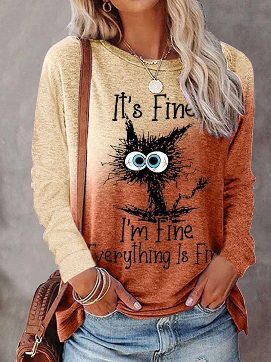 Halloween Long-sleeved T-shirt Gradient Printing Long-sleeved T-shirt Round Neck Women