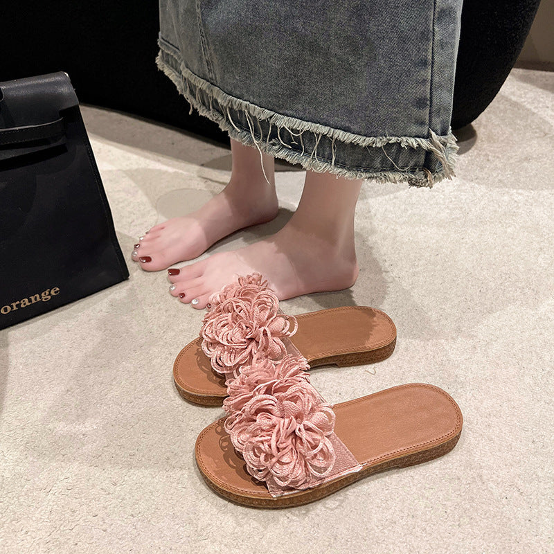 Flat Slippers Flower Soft Bottom Outdoor Flat Slippers