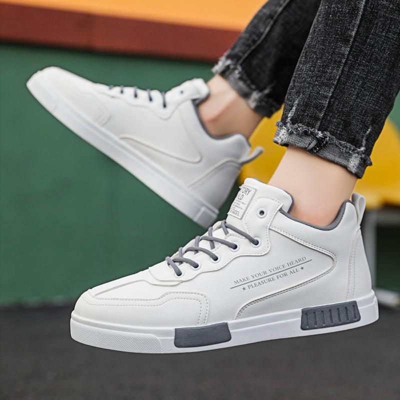 Leather Panel Shoes Fashionable High-top Leather Panel Shoes All-match Sports