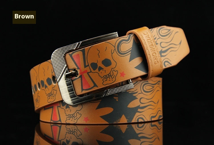 Pin Buckle Men's Leather European Hip Hop Skull Casual Belt - sumet.shop