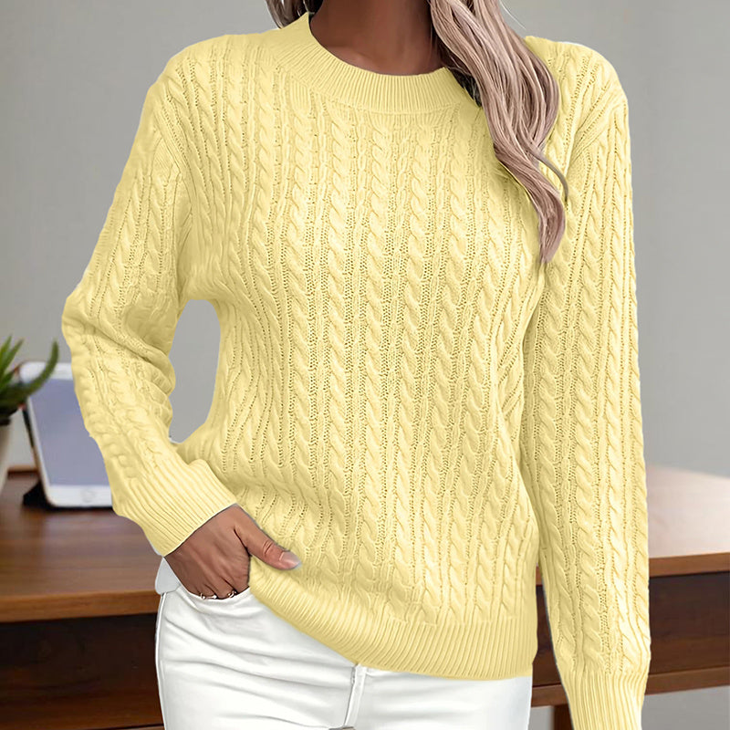 Women's Textured Long Sleeve Sweater Crewneck Pullover Dressy Casual Fall