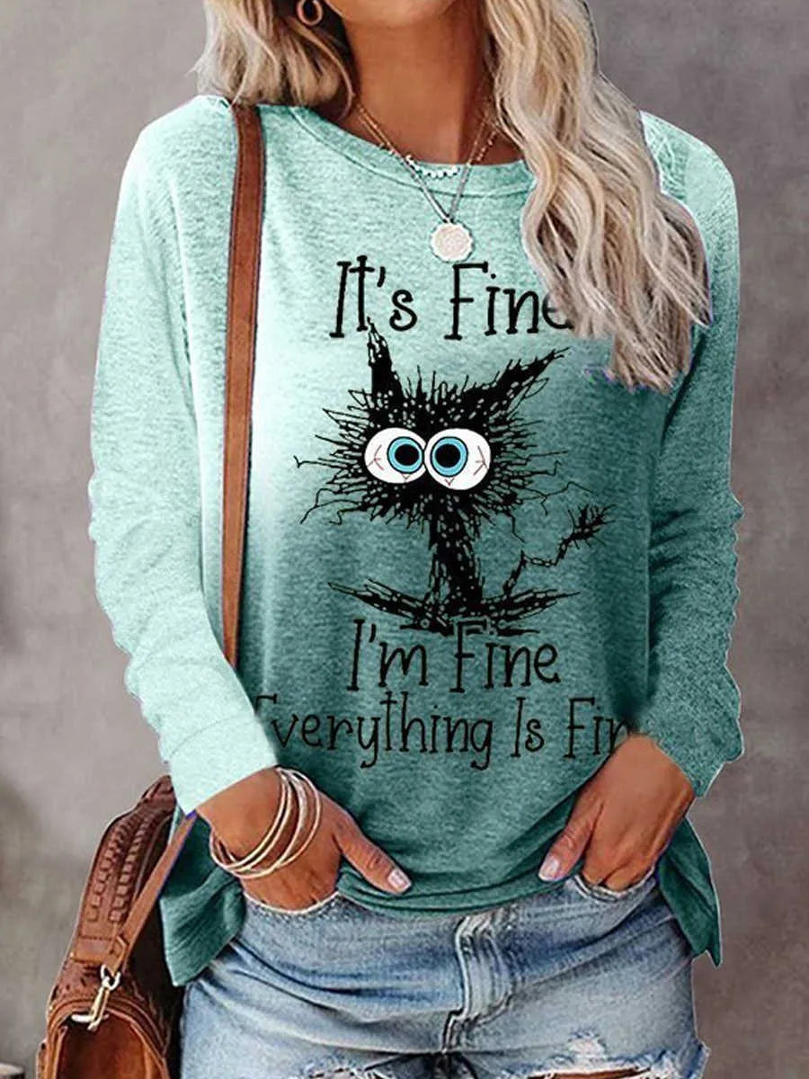 Halloween Long-sleeved T-shirt Gradient Printing Long-sleeved T-shirt Round Neck Women