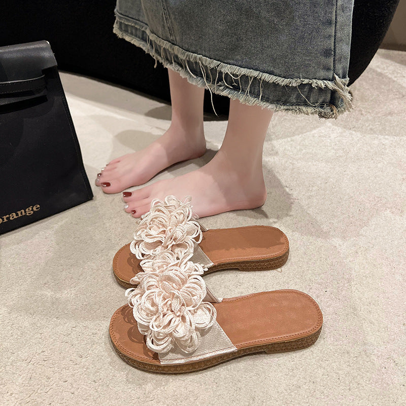 Flat Slippers Flower Soft Bottom Outdoor Flat Slippers