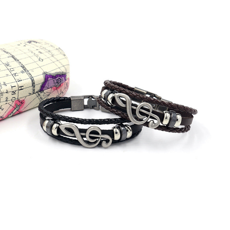 Men's Ornament Vintage Beaded Weave Alloy Musical Note Bracelet - sumet.shop
