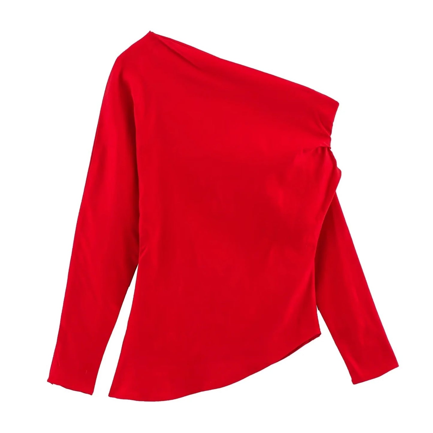 Winter New Shoulder Asymmetric Fold Slim Shirt Top For Women