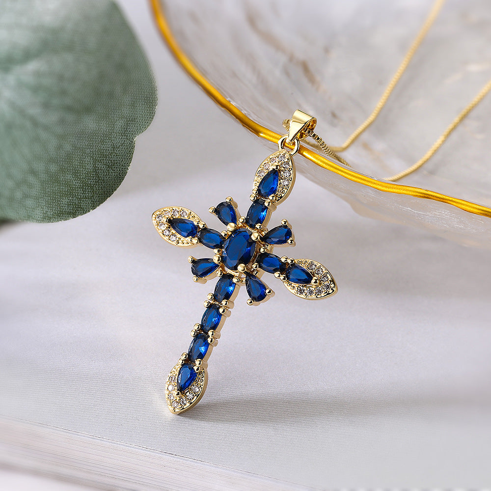 Pendant Necklace European And American Exquisite Copper Plating 18K Gold Zircon Geometric Pendant Necklace