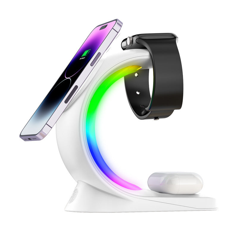 Wireless Charger 4 In 1 Magnetic Wireless Charger Fast Charging For Smart Phone Atmosphere Light Charging Station For Airpods Pro I-phone Watch
