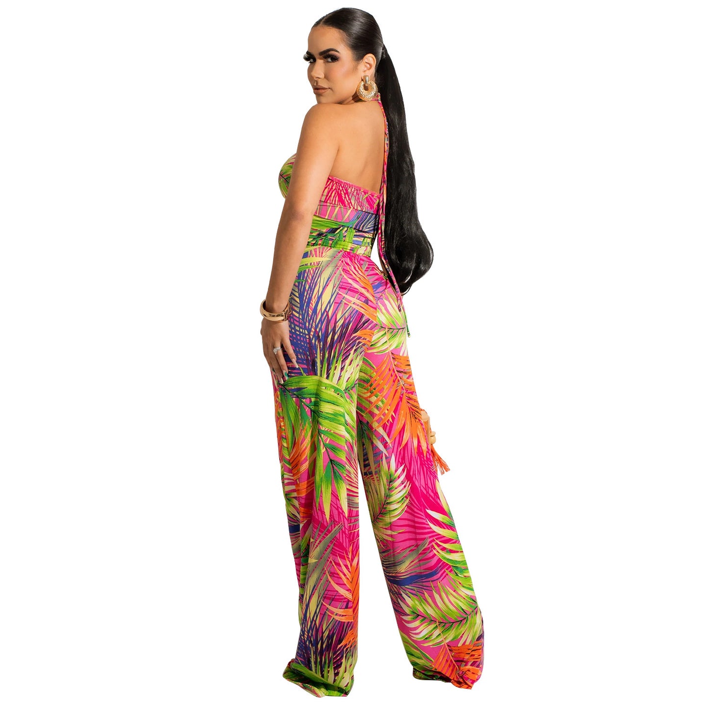 Wide Leg Pants Women's Fashion Digital Print Wrap Chest Wide Leg Pants