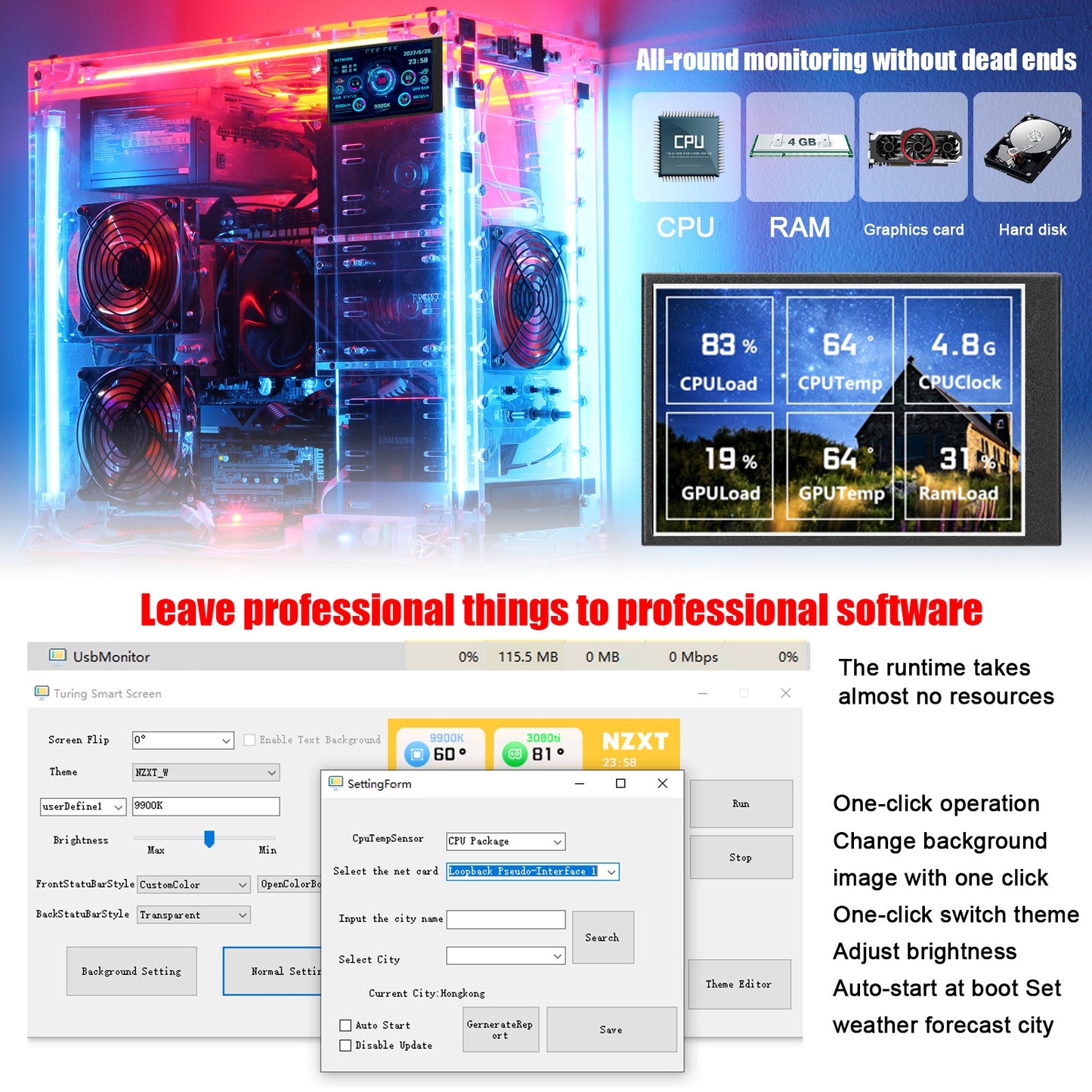 Computer Small Secondary Screen IPS Full View USB Chassis Monitor Date Display