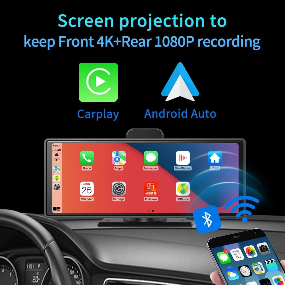 Media Mobile Phone Projection Smart Screen Front And Back Dual Recording 1080P Streaming Media Mobile Phone Projection Carplay Recorder