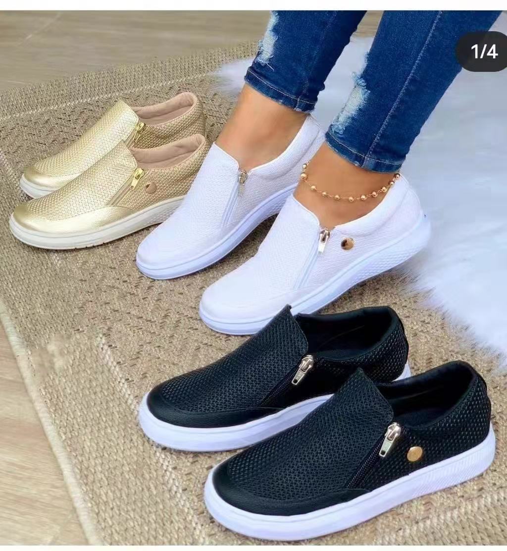 Walking Shoes Women's Flats Sneakers Side Zipper Round Toe Walking Shoes Fall Spring