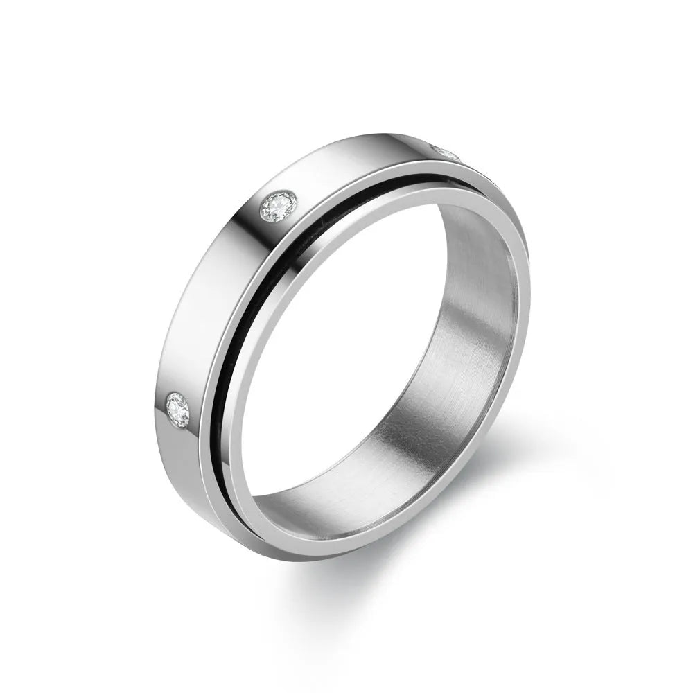 Titanium Diamond Ring Steel Rotatable Couple Diamond Ring