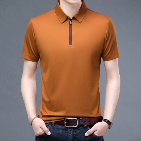 Men's Short Sleeve T-Shirt Solid Color Lapel Casual Fashion