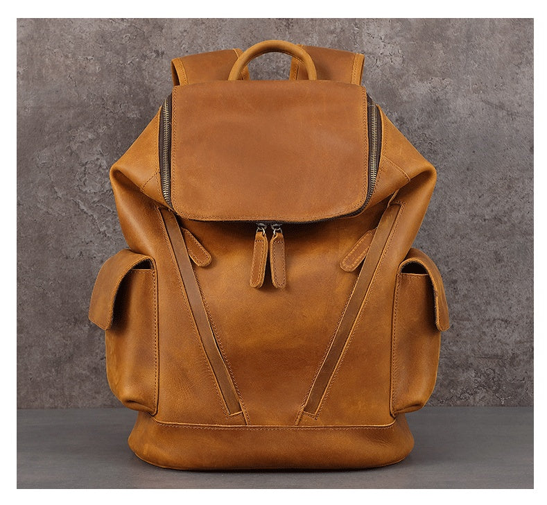 Leather Backpackage Men's Leisure Travel Large Capacity First Layer Leather Backpackage
