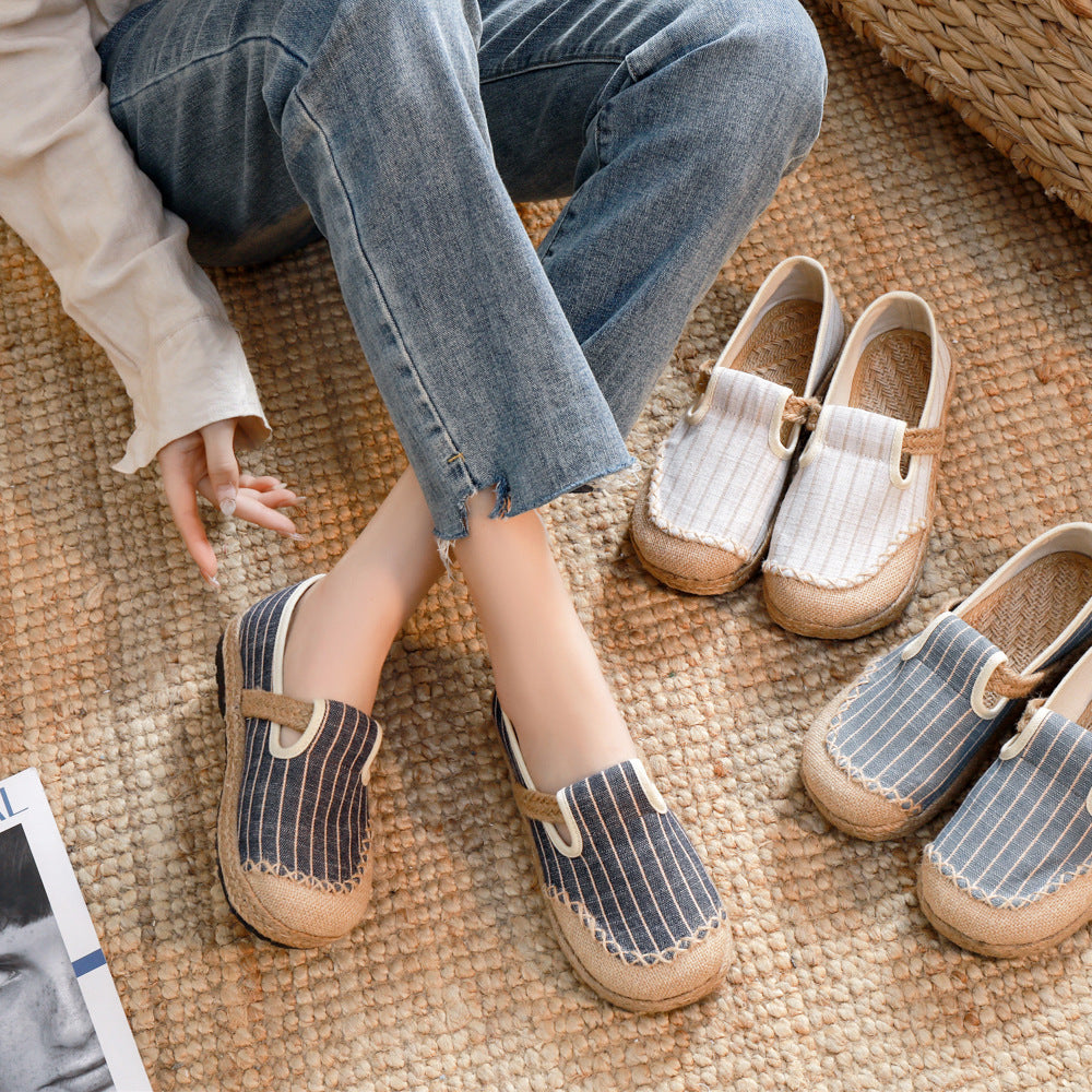 Linen Shoes Women's Artistic Striped Color Matching