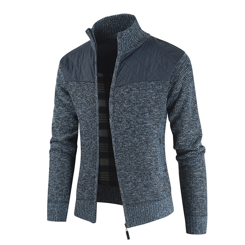 Sweater Men's Fleece-lined Thickened Stitching Casual Cardigan Sweater - sumet.shop