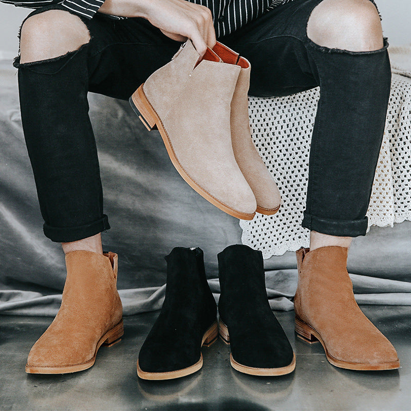 Genuine Leather Men's Boots High-top Platform Frosted Men's Boots