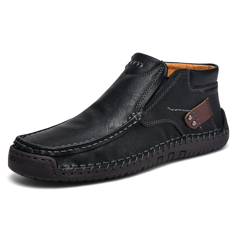 Leather Shoes Spring Flat Handmade Leather Shoes Spring High-top Plus Size