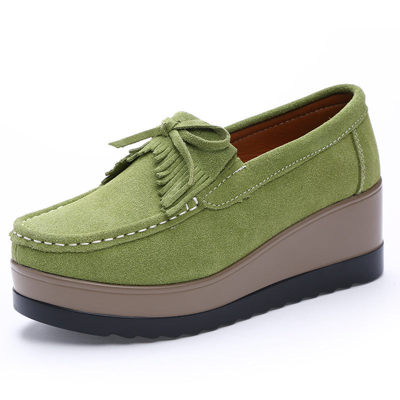 Shoes Casual Slip New Tassel Bow Design Shoes For Woman Fashion Thick Bottom Wedges Shoes Casual Slip On Solid Color Flats